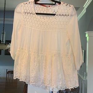 White 3/4 sleeve chiffon lace blouse